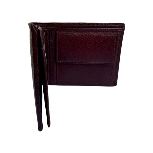 Classic Brown Leather Wallet with Coin Pocket & Upper Flap