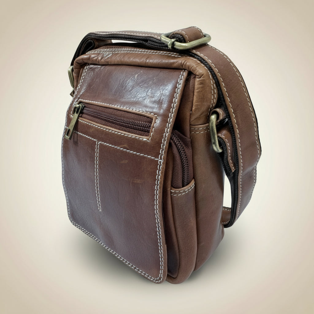 Unisex Oil Plup Tan Hunter Leather Sling Bag – Medium Size