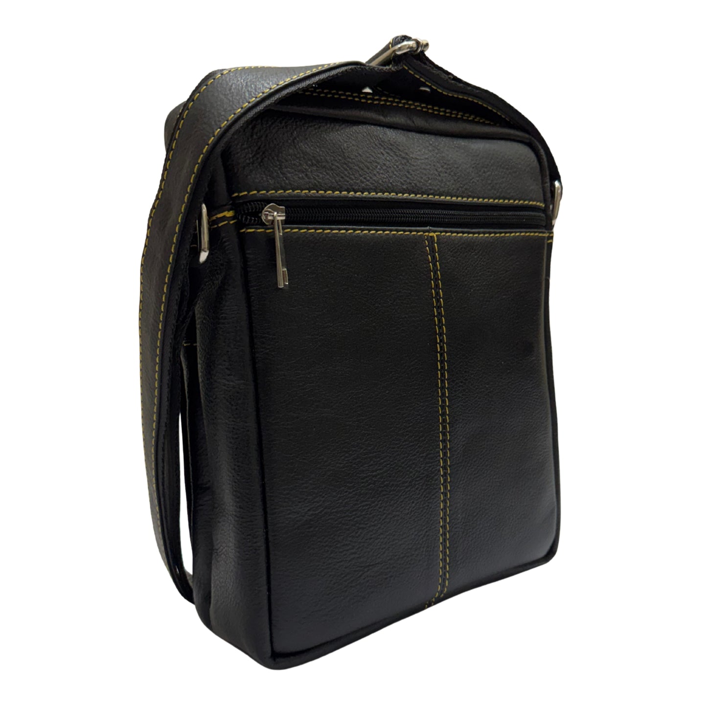 Unisex Black Leather Sling Bag – Medium Size