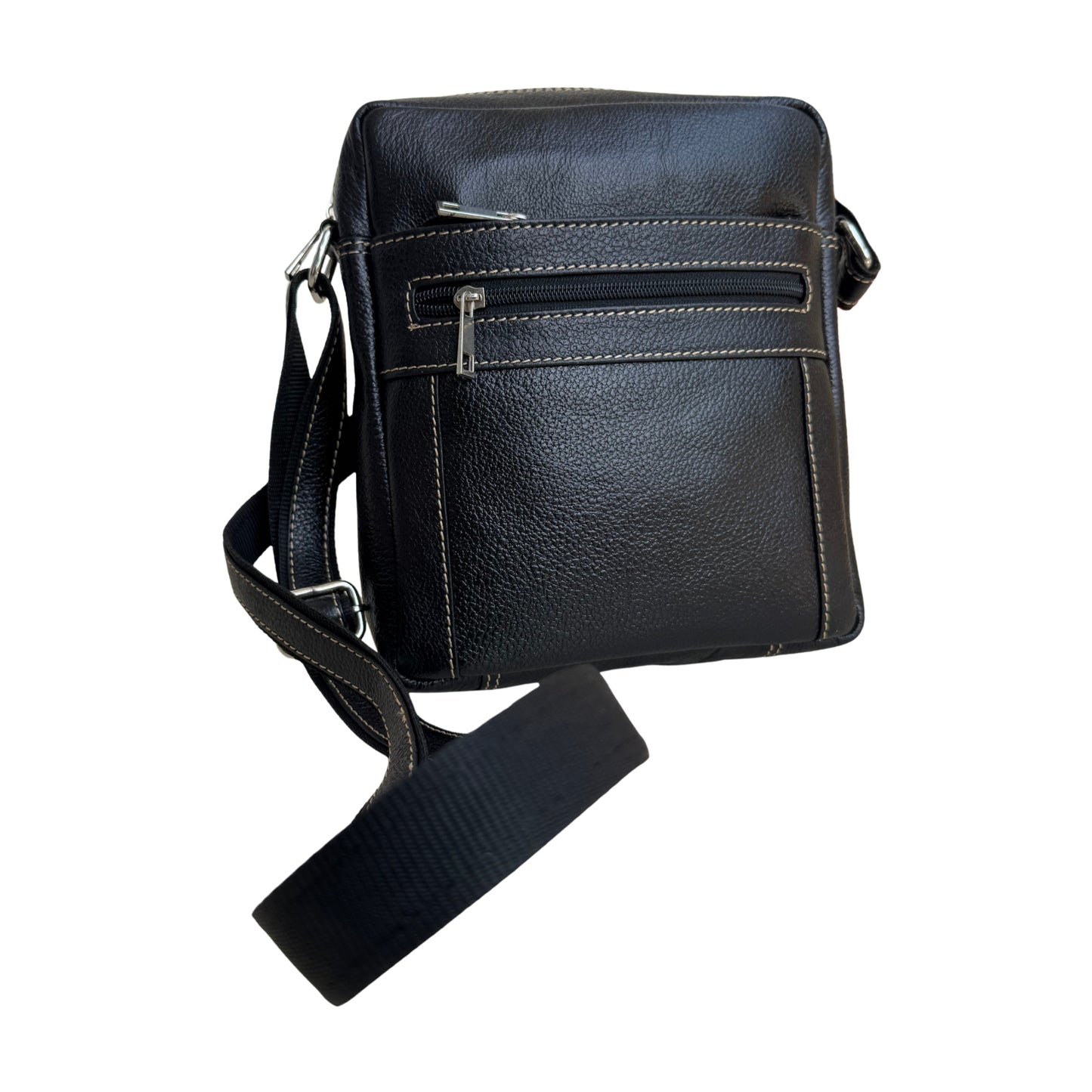Unisex Black Leather Sling Bag – Medium Size