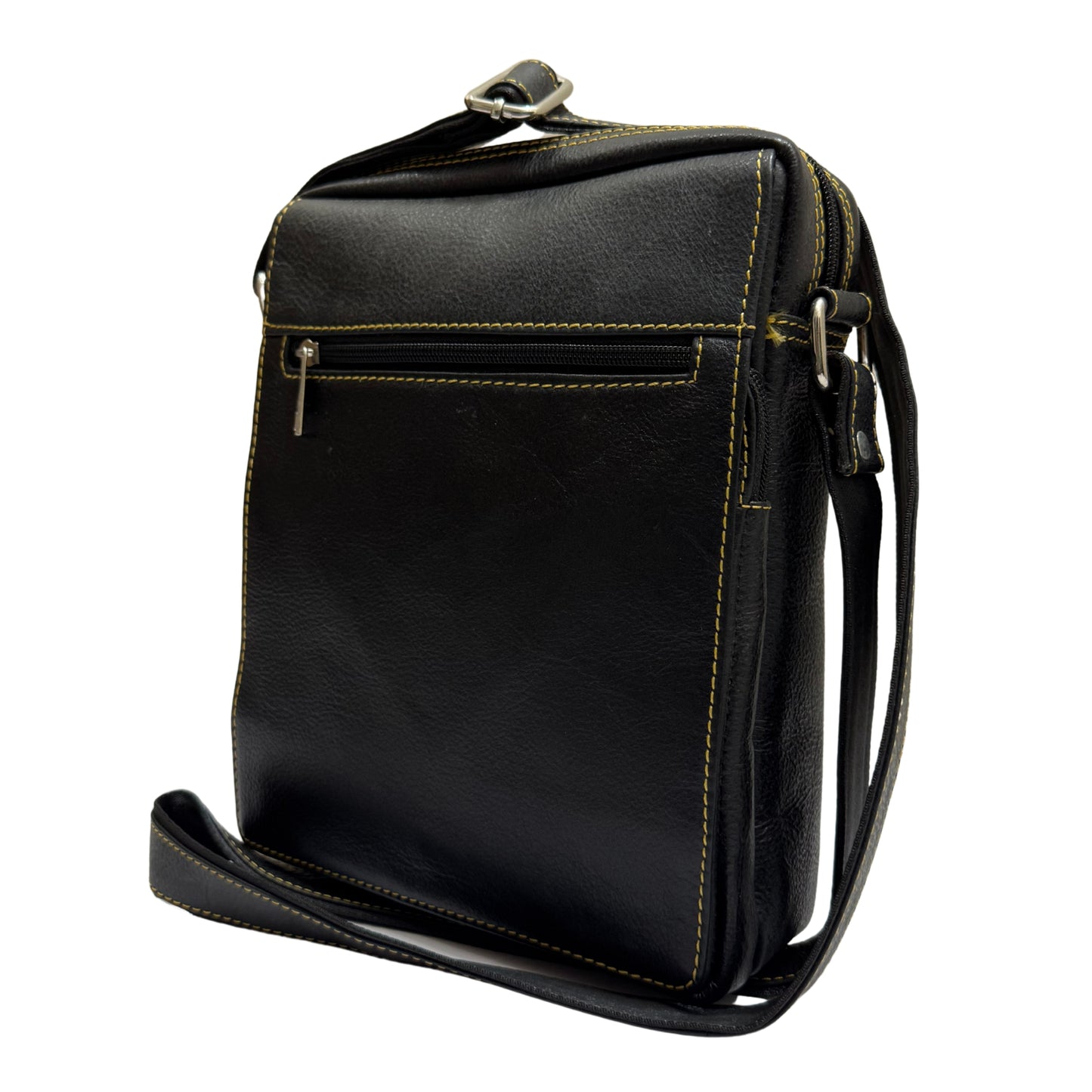 Unisex Black Leather Sling Bag – Medium Size