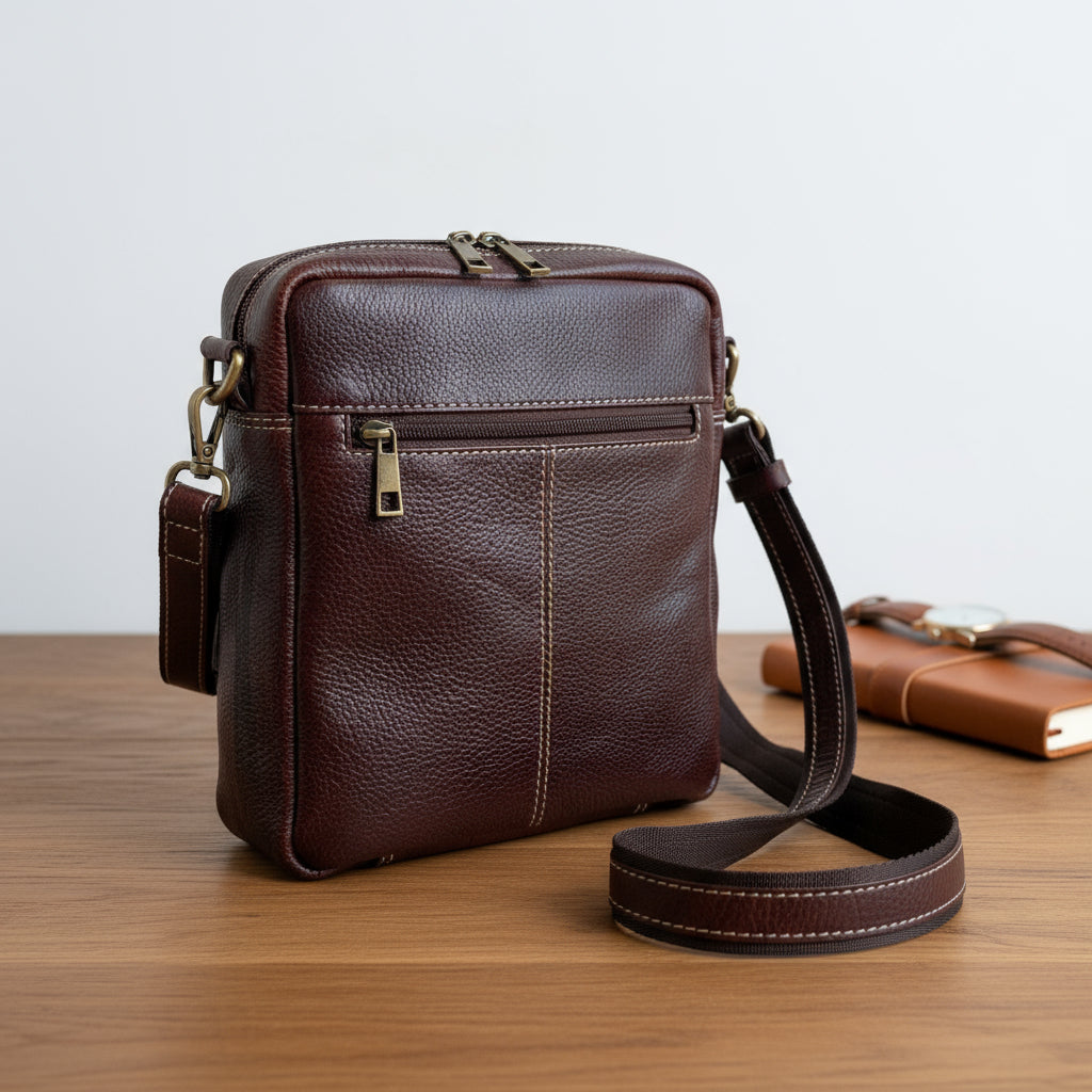 Unisex Brown Leather Sling Bag – Medium Size