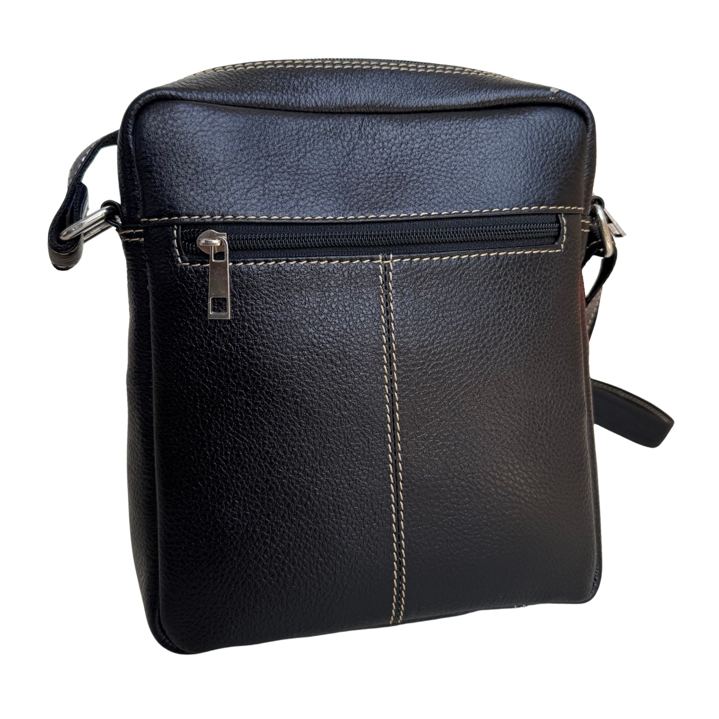 Unisex Black Leather Sling Bag – Medium Size