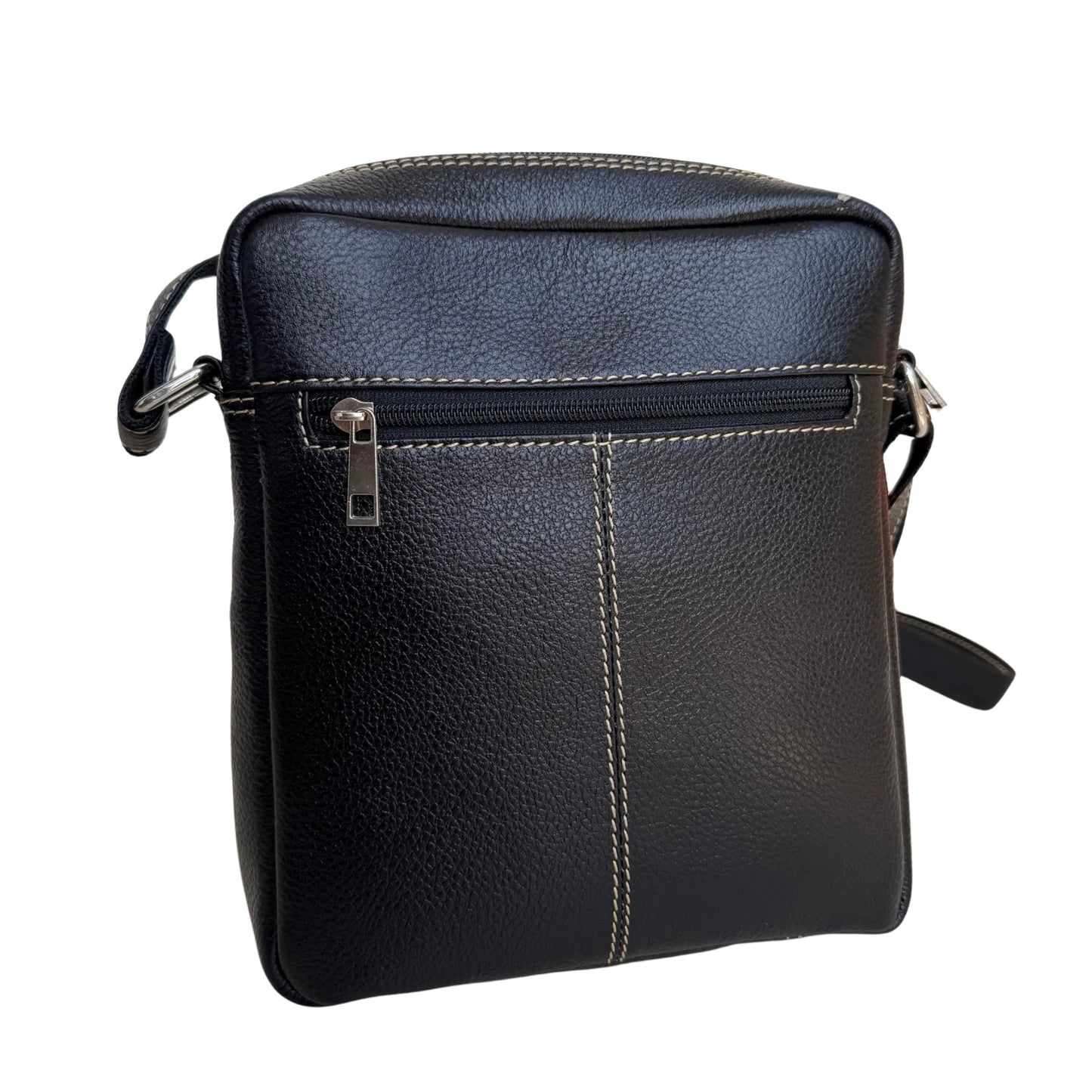 Unisex Black Leather Sling Bag – Medium Size