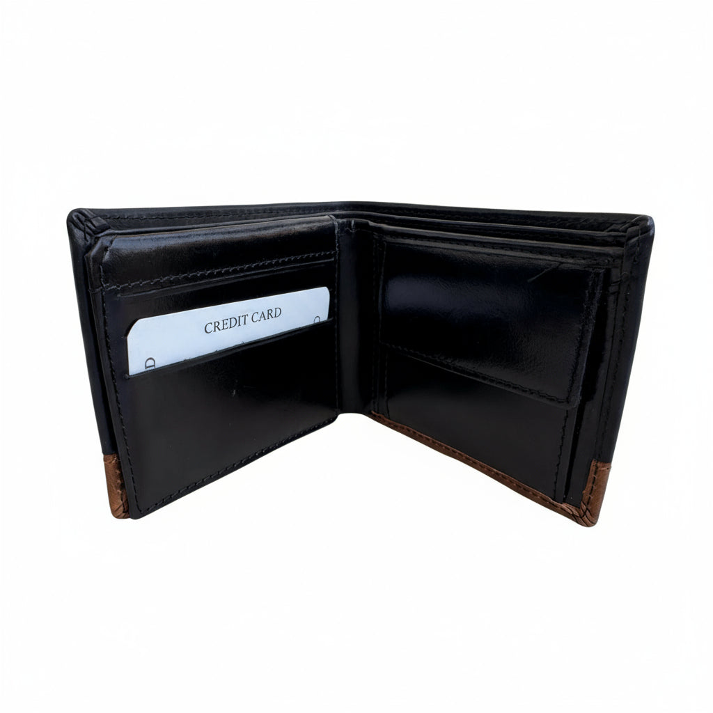 Dual-Tone Black & Tan Leather Wallet