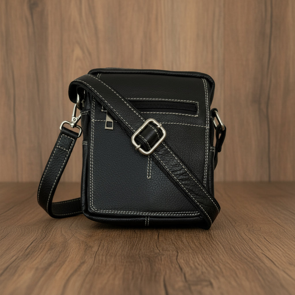 Black Leather Sling Bag – Small Size
