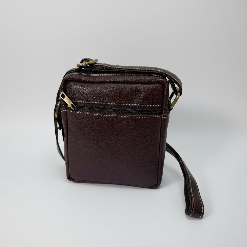 Unisex Brown Leather Sling Bag – Medium Size