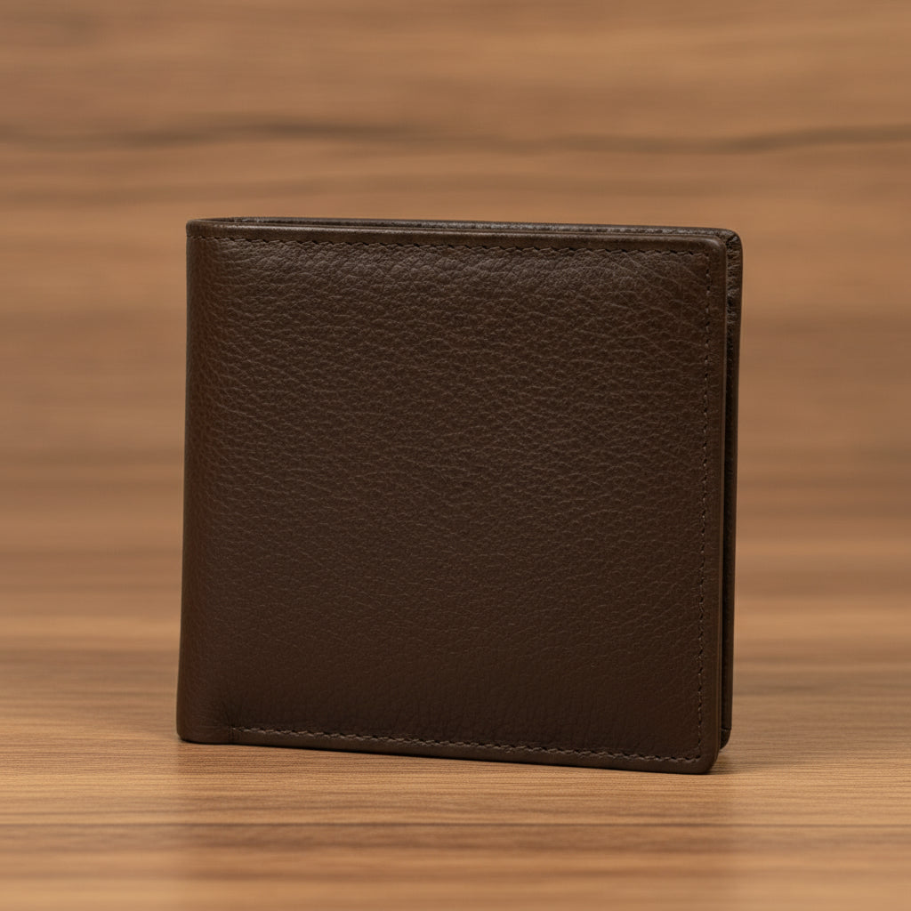 Coffee Brown Leather Wallet with Upper Flap