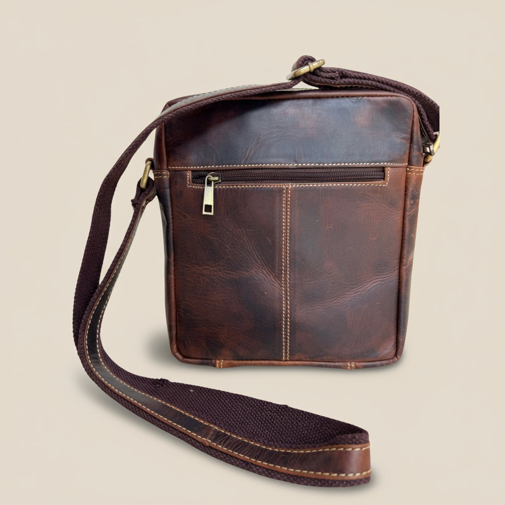 Brown Oil Plup Leather Sling Bag Small