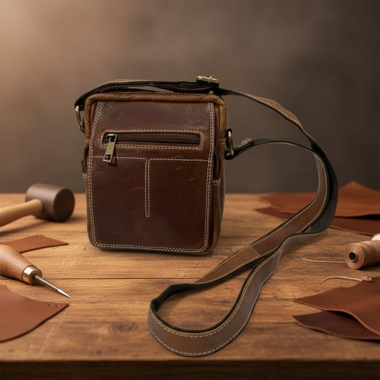 Unisex Oil Plup Tan Hunter Leather Sling Bag – Medium Size