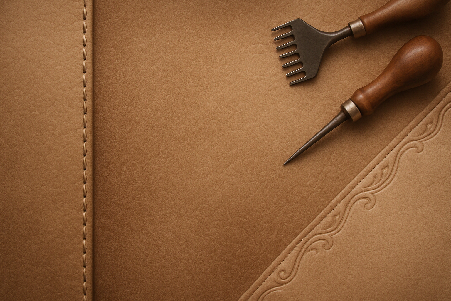 banner with muted leather texture or artisan background.